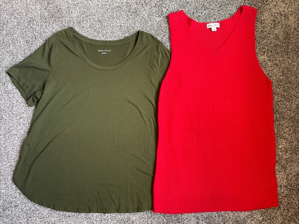 Ava & Viv Women’s Plus Size 1X Blouse Lot Short Sleeve & Tank Sweater
